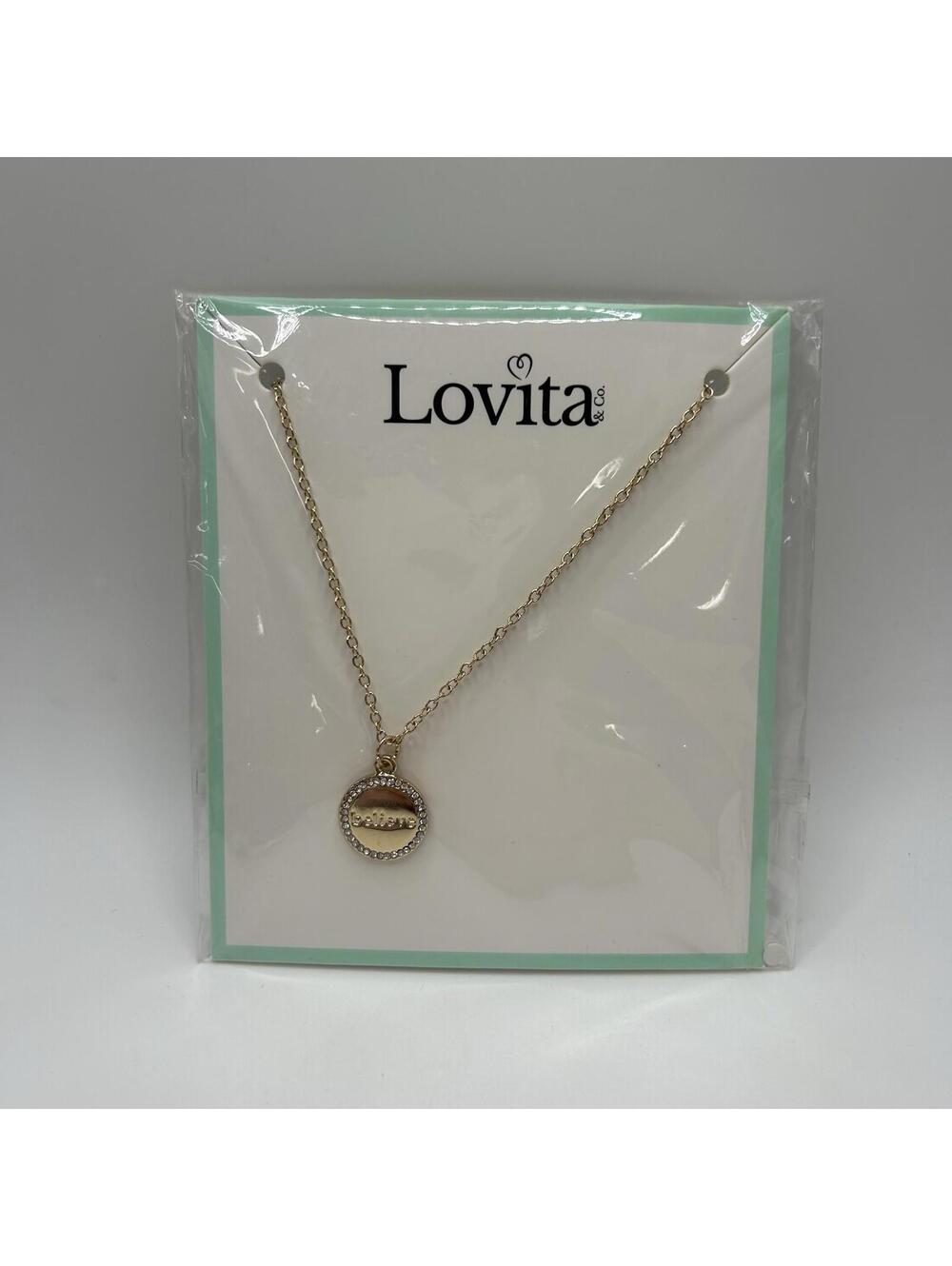 Lovita & Co. Long Chain Gold Color BELIEVE Charm Necklace